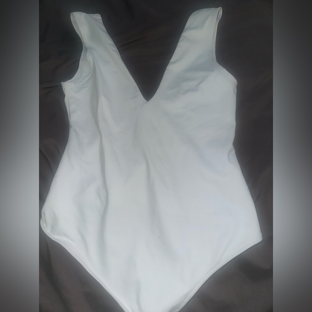 Free People White V-Neck Bodysuit